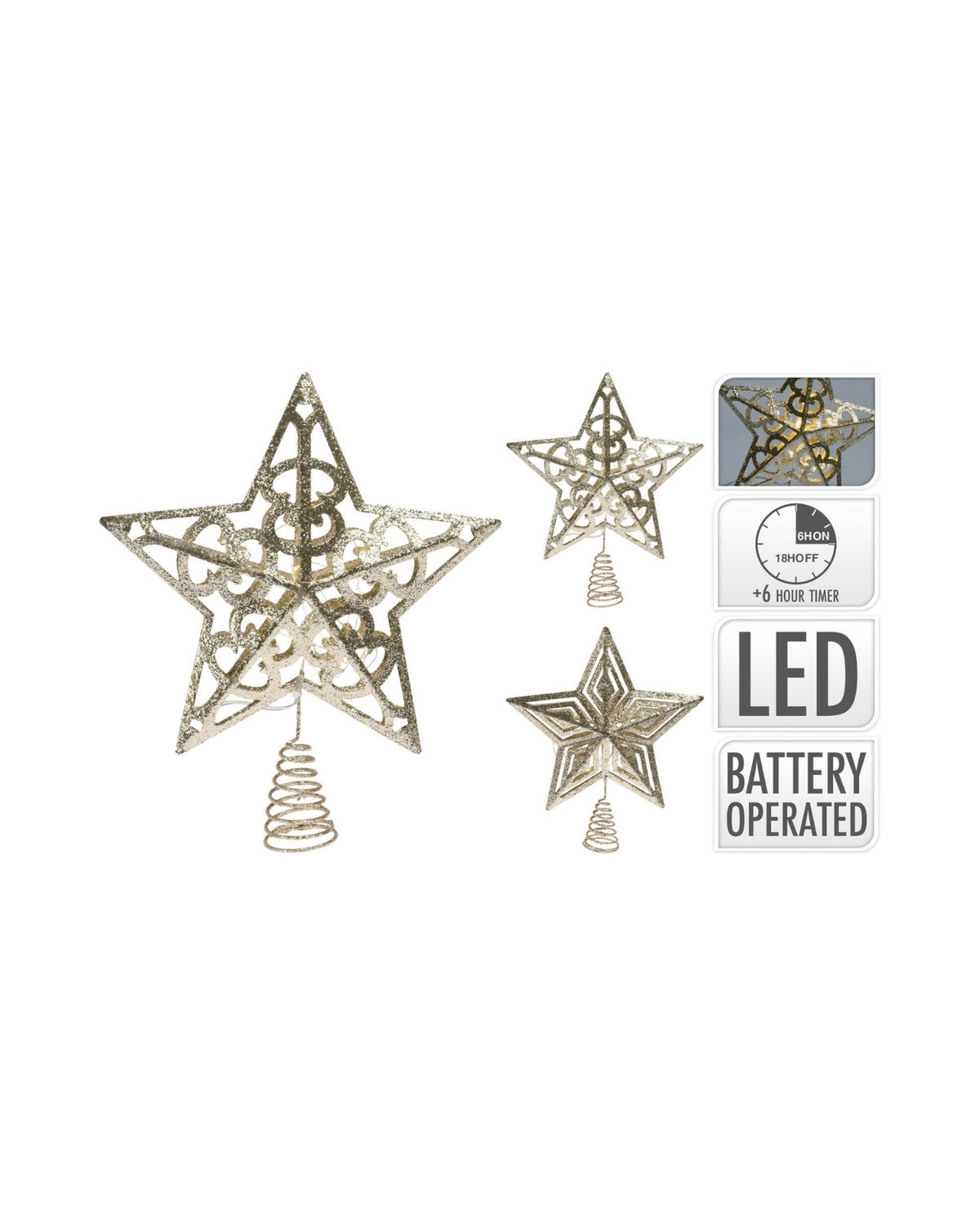 Topstjerne i Guld 30cm med 10 LED lys