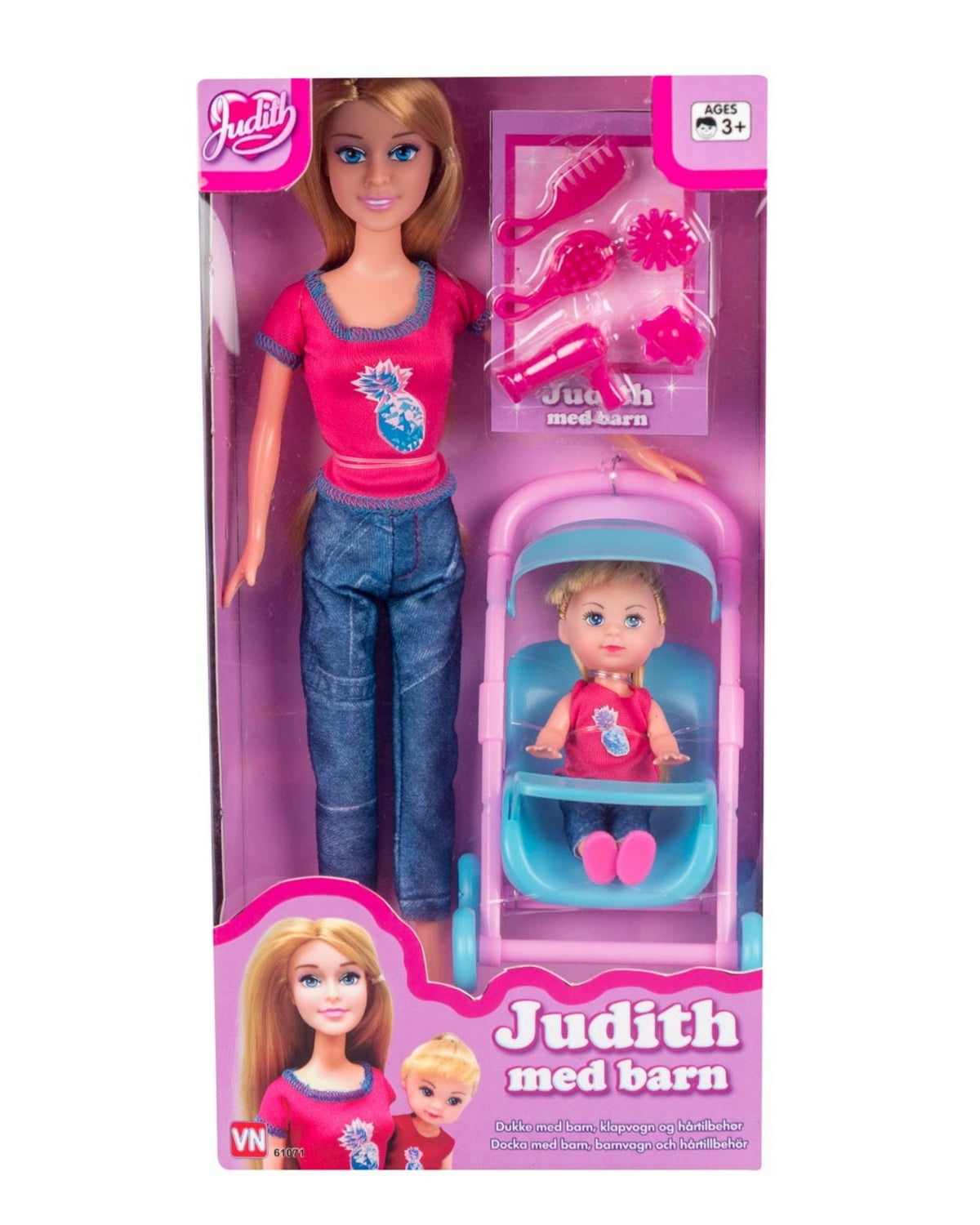Judith with child, stroller and accessories