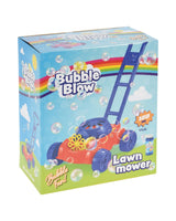 Lawnmower that blows soap bubbles