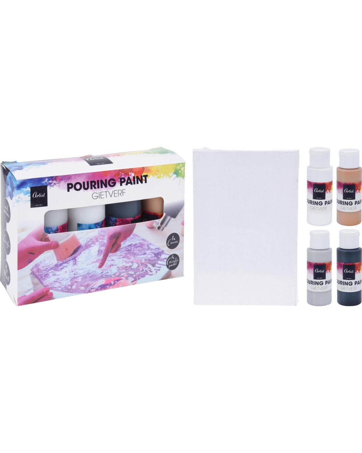 Acrylic paint set - 4 colors + 2 painting plates