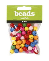 Wooden bead mix, diam. 10 mm, hole size 2.5-3 mm, asst. colors, 22 g/ 1 pk.