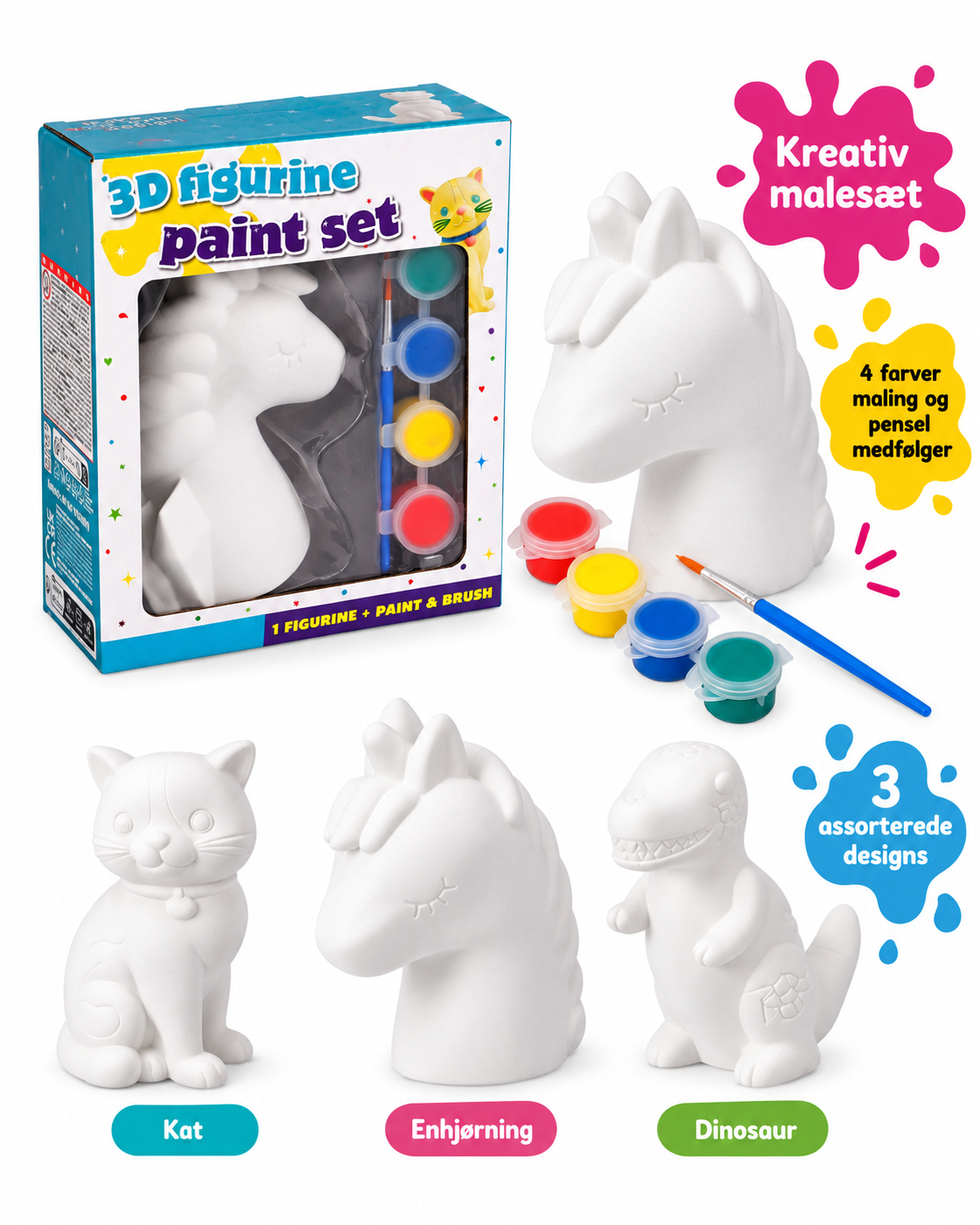3D Malesæt med Gipsfigur – Assorterede Motiver