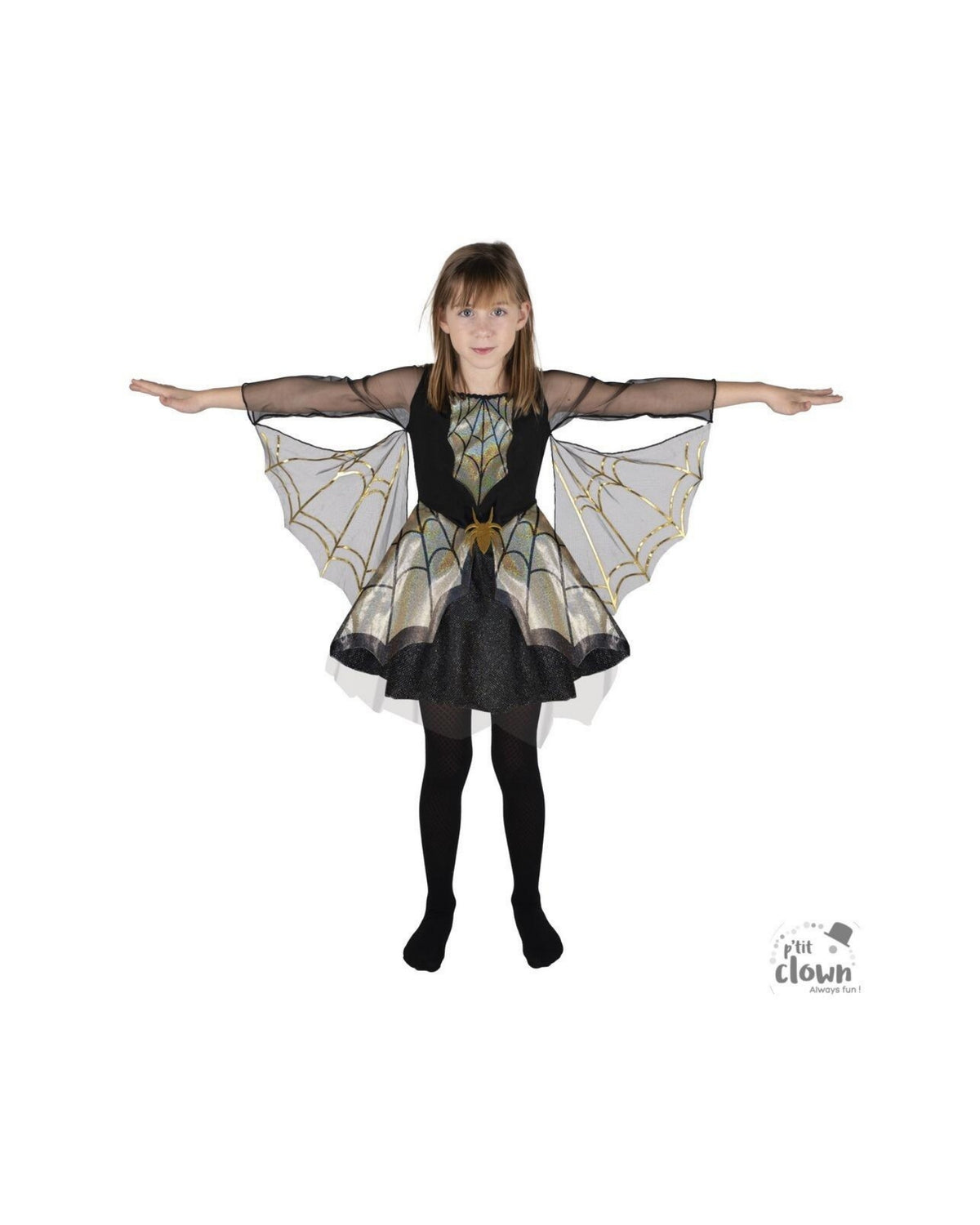 Spider costume - kids - black, gold - 5/6 years