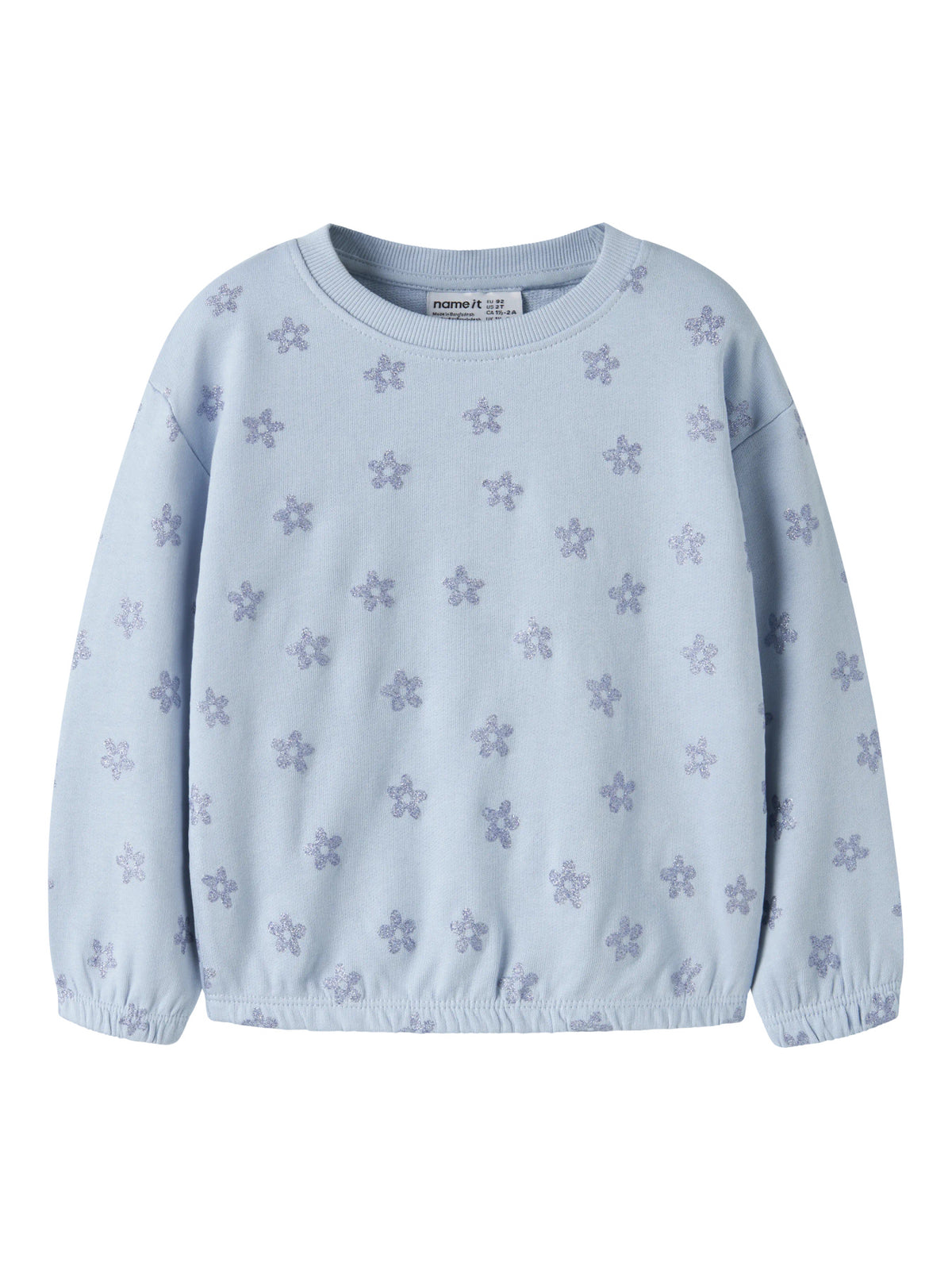 Subdued Blue Glitter Flower Sweatshirt fra Name it - 13246314