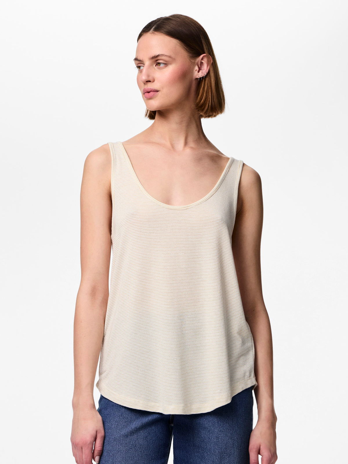 PIECES Bright White GOLD LUREX Top - 17095076