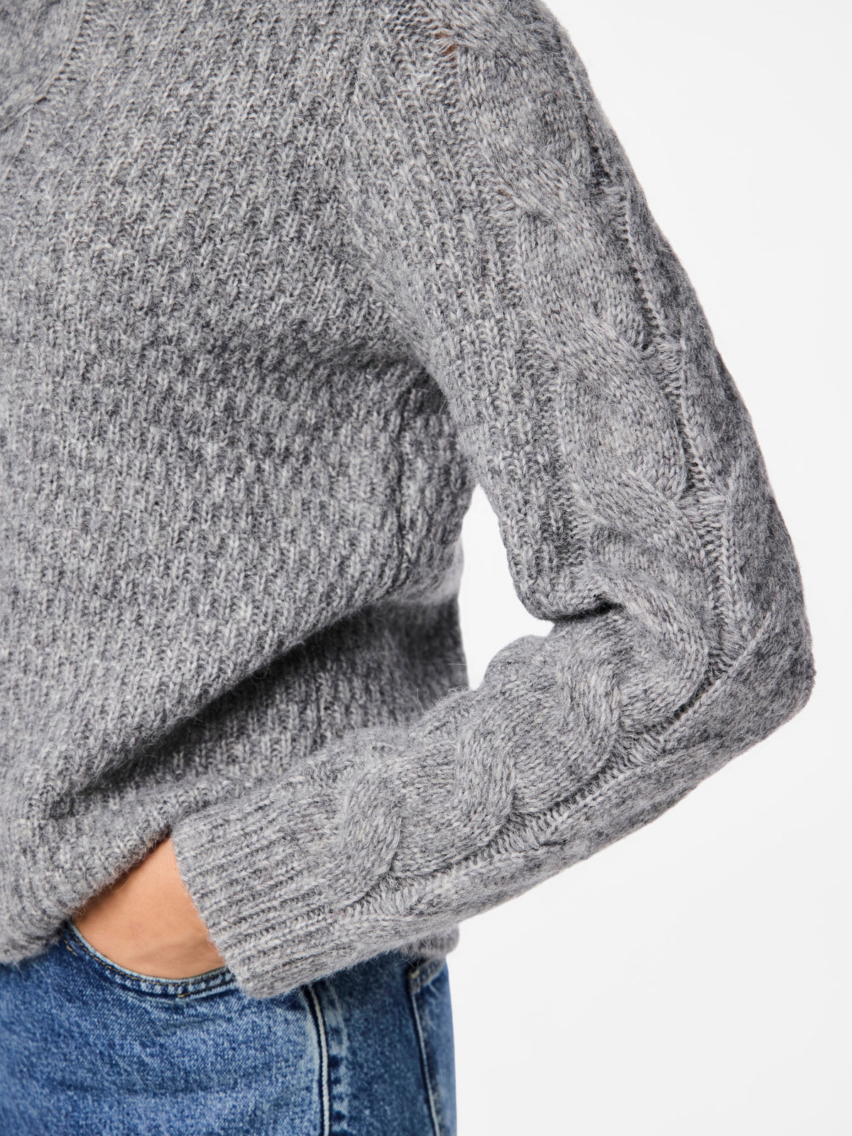 PIECES Medium Grey Melange Striktrøje - 17140372