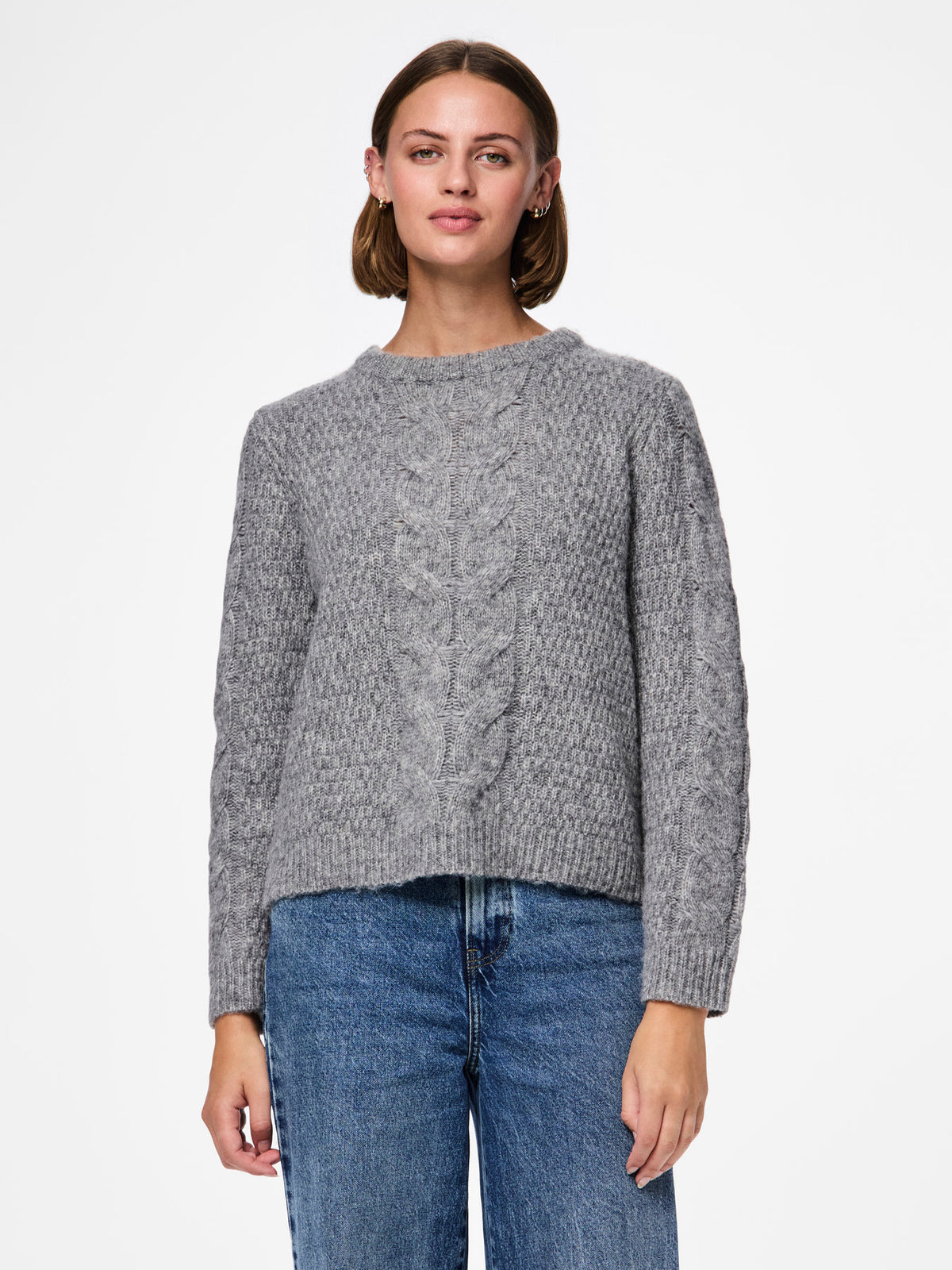 PIECES Medium Grey Melange Striktrøje - 17140372