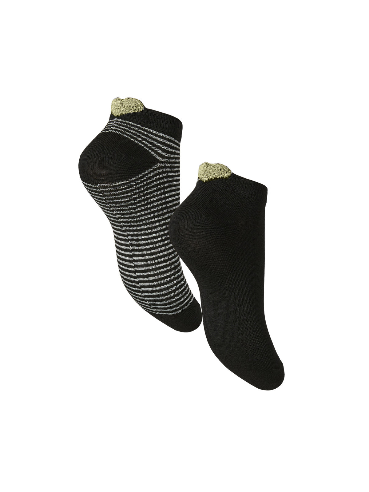 PIECES Black 2 PCK-SOLID GOLD HEAR+ GOLD STRIPE GOLD HEART Strømper - 17140773