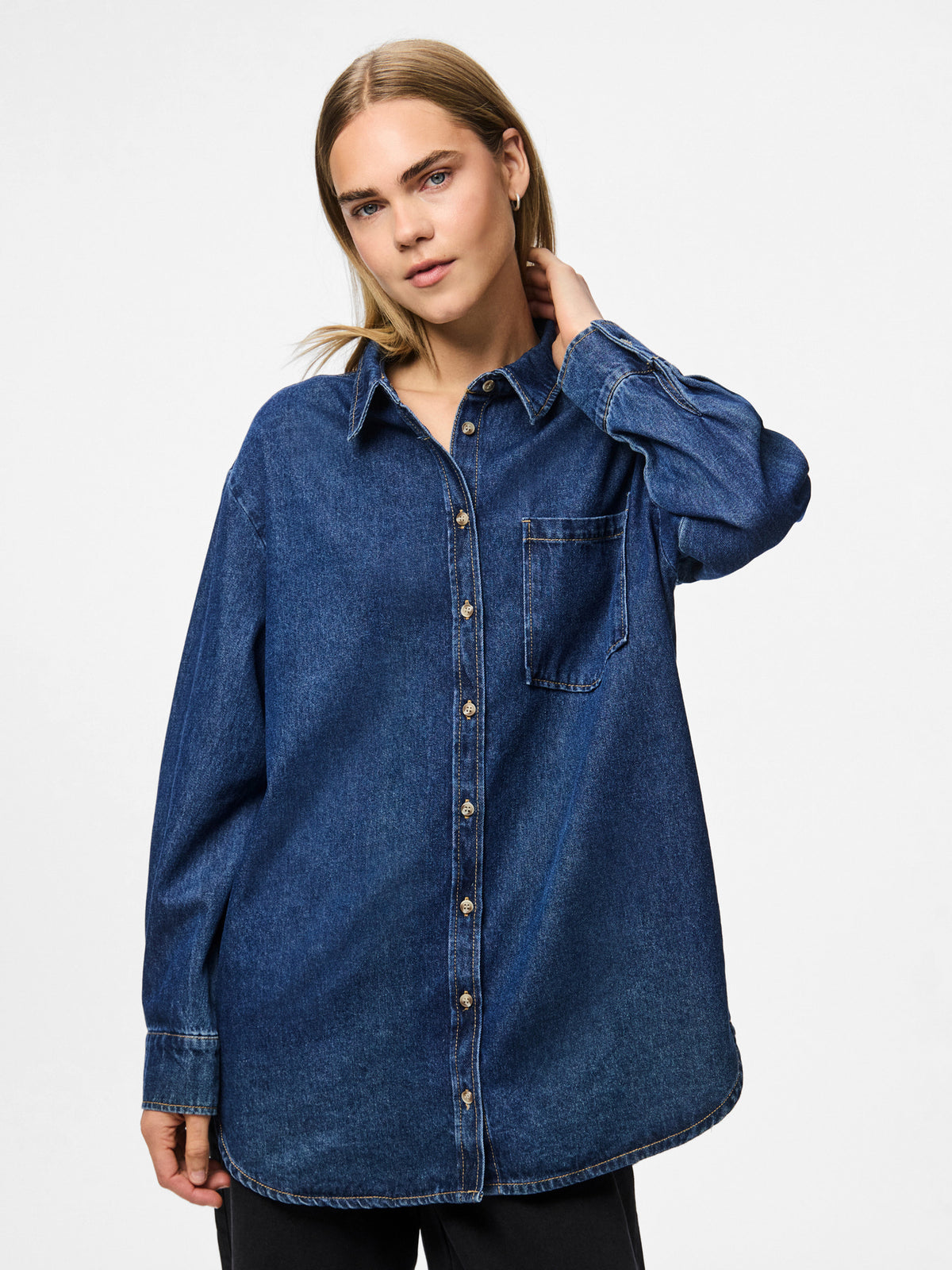 Blå - dark Blue Denim - Pieces - Denimskjorte - 17150991