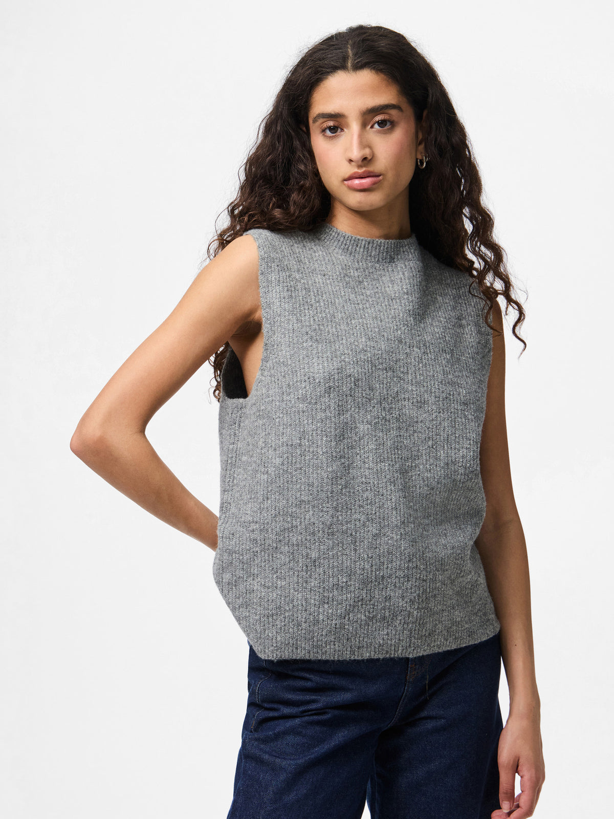 Grå Striktrøje fra PIECES - 17156680