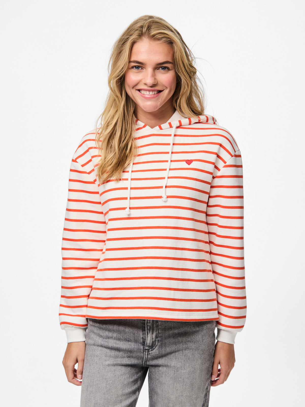 Hvid / Rød strib Sweatshirt fra PIECES - 17157466