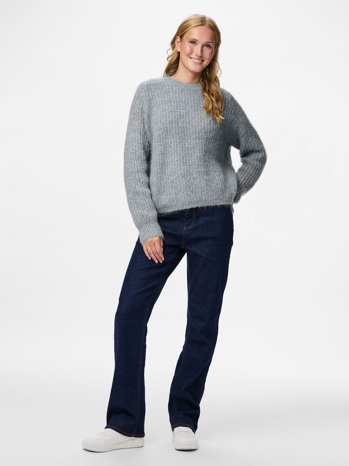 PIECES Medium Grey Melange Striktrøje - 17158925