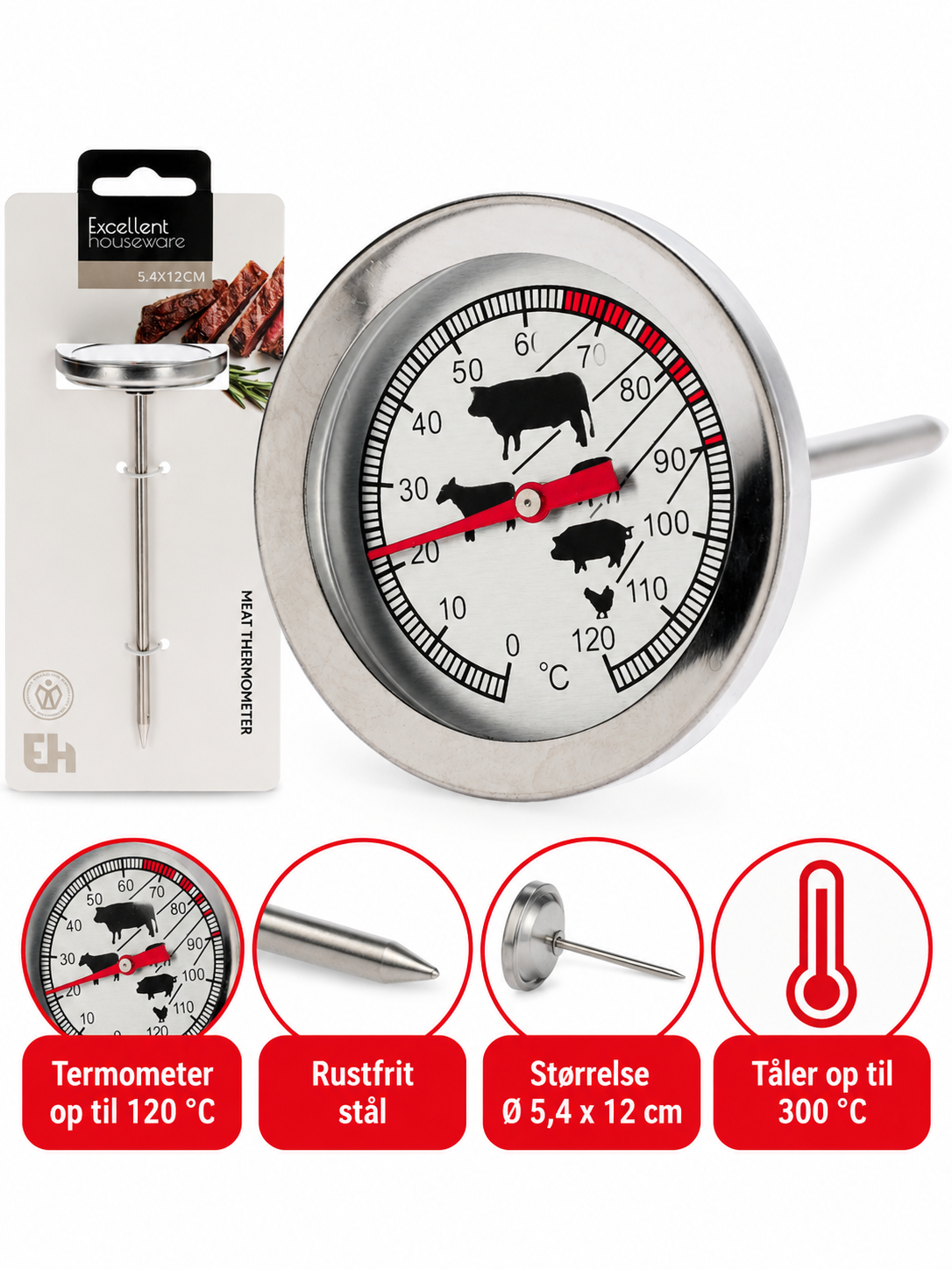 Steel roasting thermometer