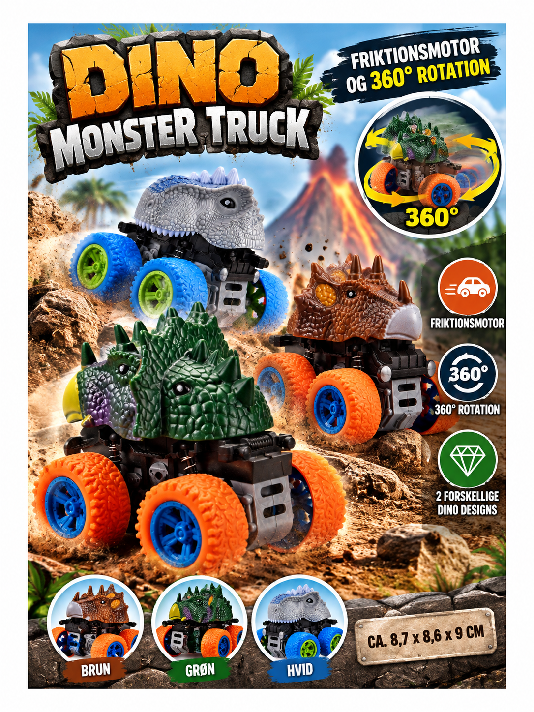 Dino Monster Truck – Seje dinosaurbiler med 360° rotation