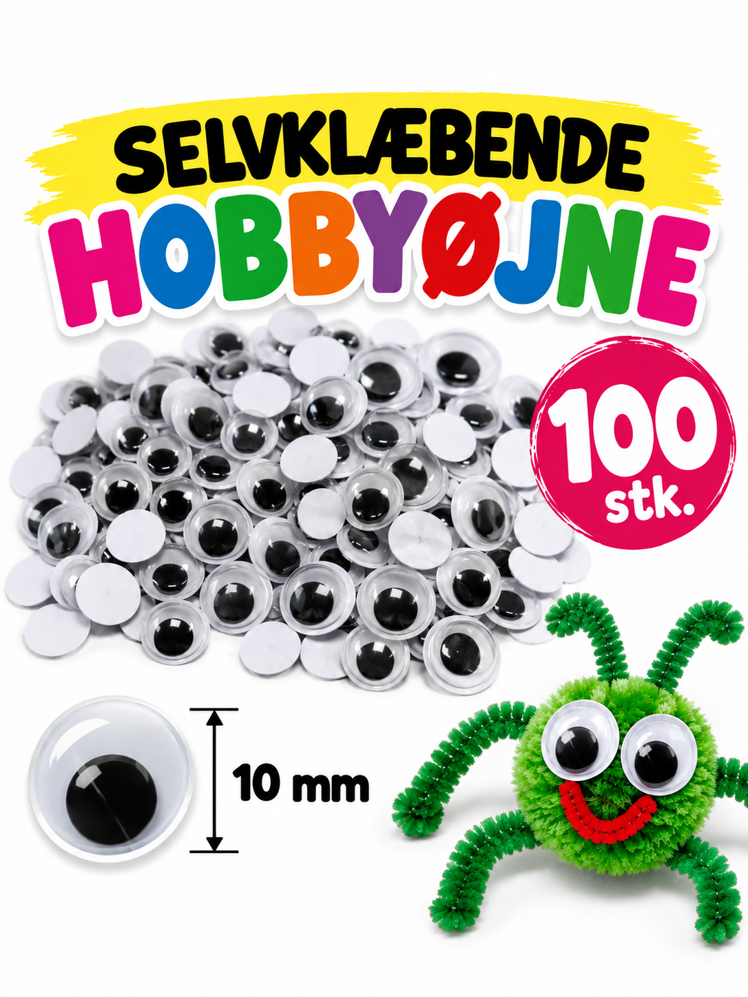 Selvklæbende hobbyøjne – 100 stk 10 mm