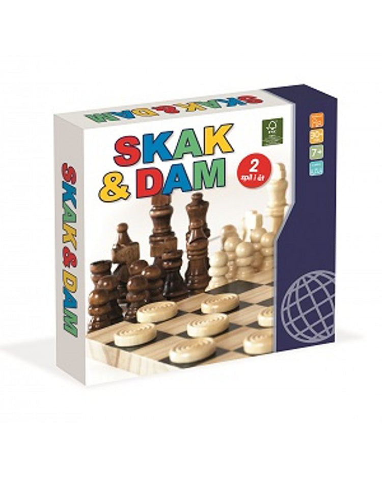 Wooden chess and checkers - solid board