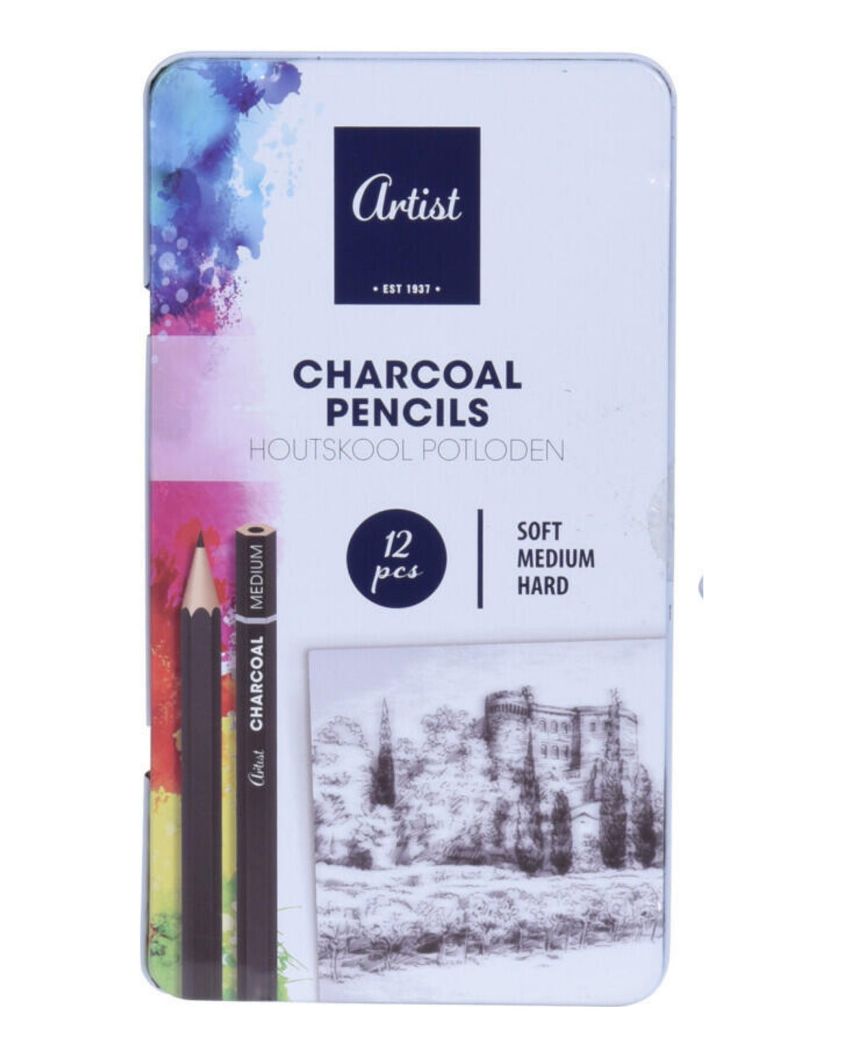 Charcoal pencils 12 pcs in metal box