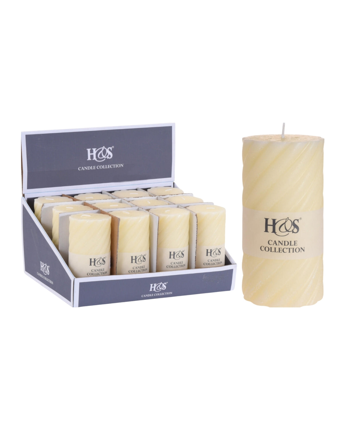 Lys blok Ø68xH140mm - Twist - Ivory