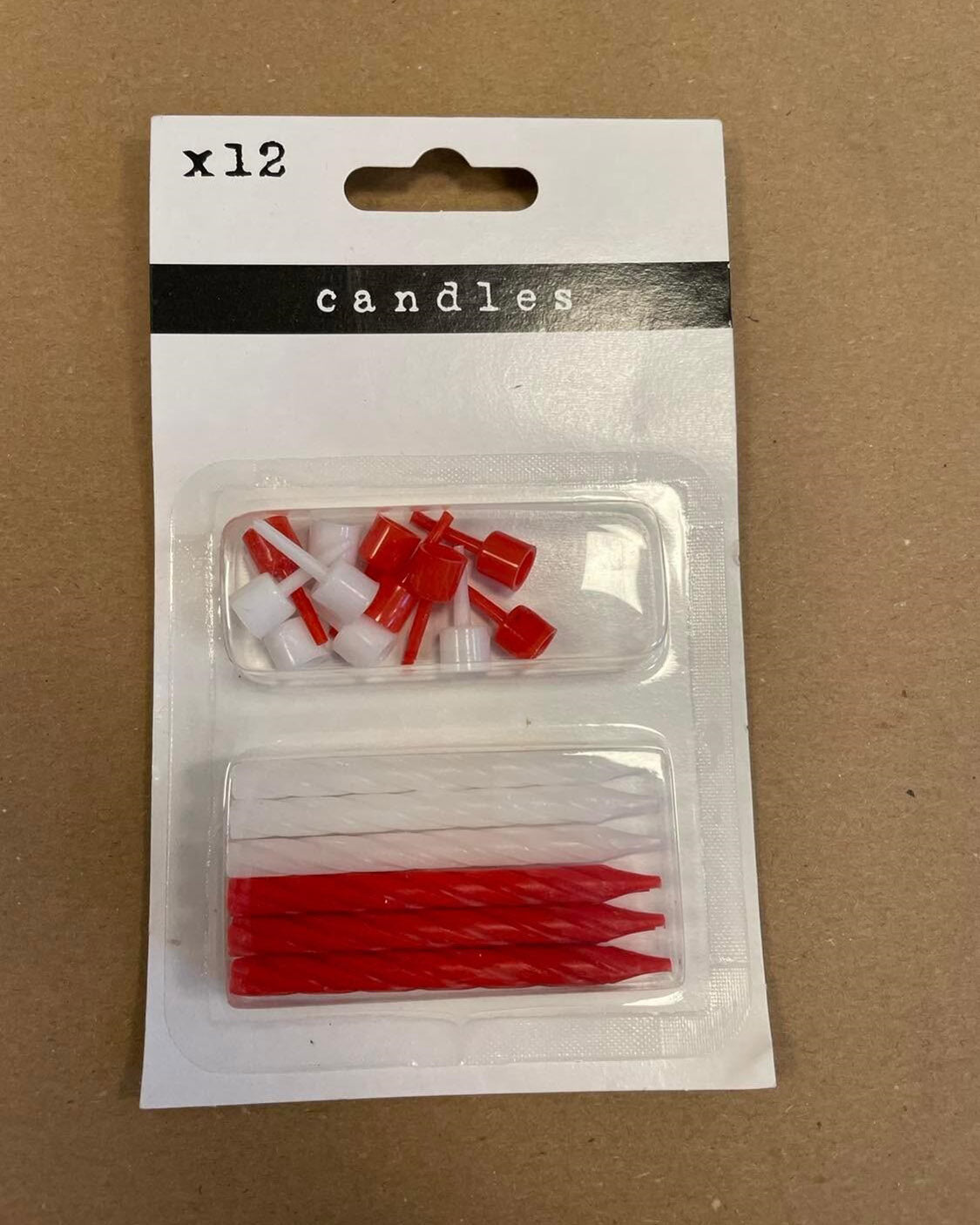 Cake candles Red and White 12 pieces with holder