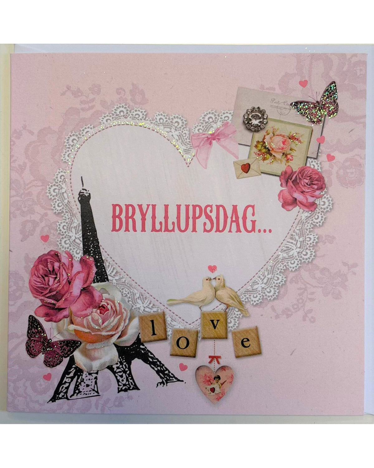Kort dobbelt med kuvert 12x12cm Bryllupsdag